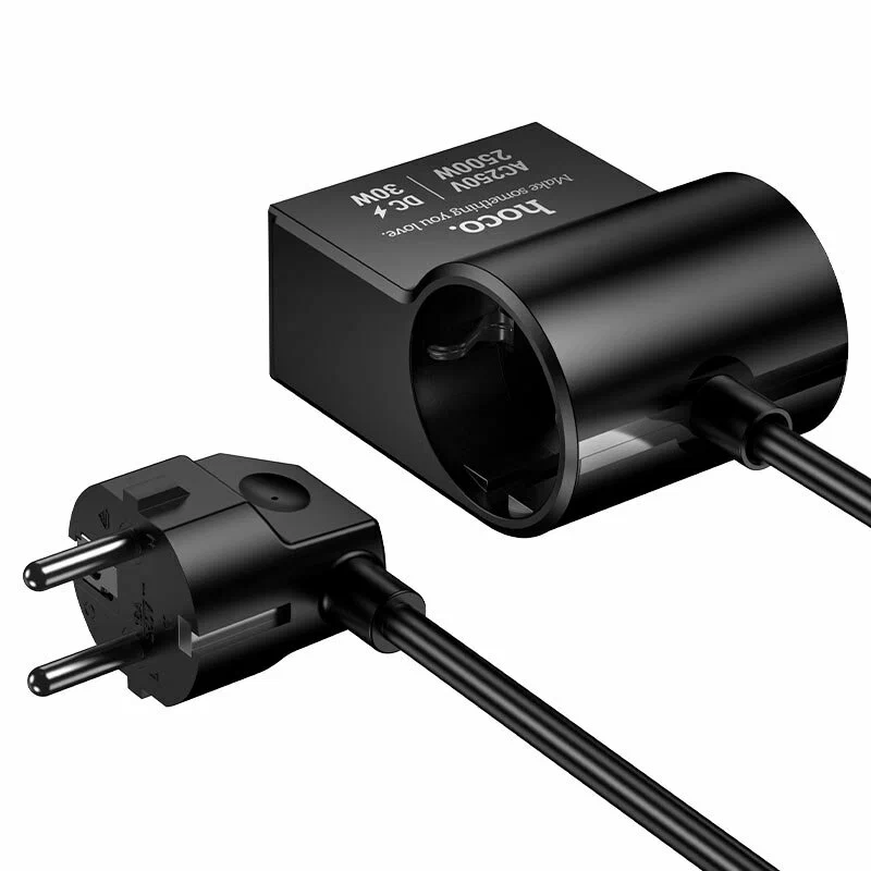 Alternative view of עמדת טעינה ומפצל חשמל Hoco AC33 PD 30W – כולל 2 יציאות Type-C ושקע AC