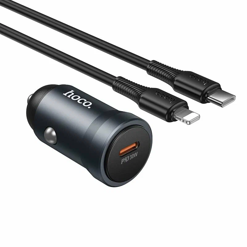 מטען רכב מהיר Hoco Z62A PD 30W – סט הכולל כבל Type-C ל-Lightning – תמונה 2