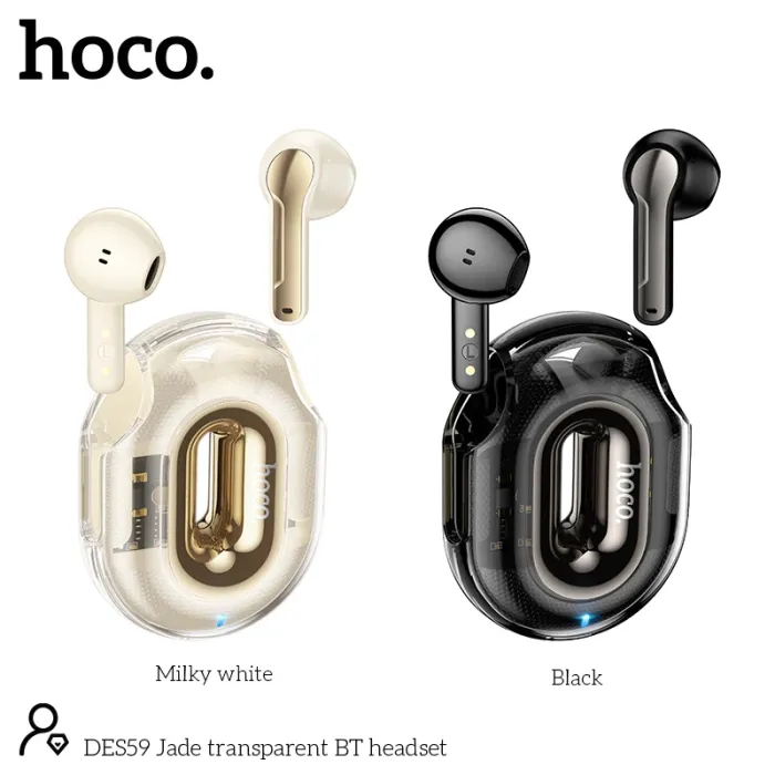 אוזניות אלחוטיות שקופות Hoco DES59 Jade – עיצוב קריסטל וסאונד עוצמתי – תמונה 4