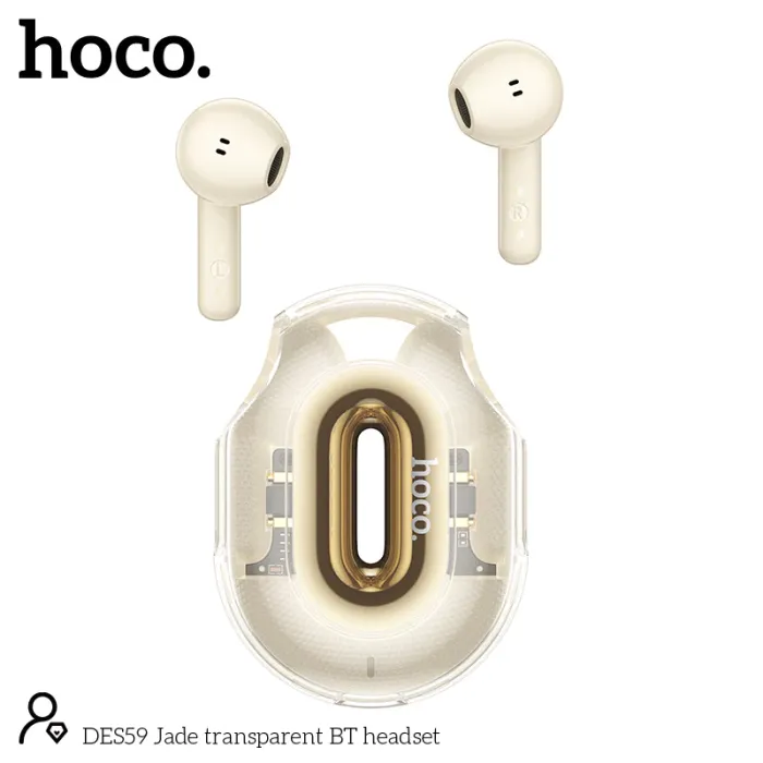 אוזניות אלחוטיות שקופות Hoco DES59 Jade – עיצוב קריסטל וסאונד עוצמתי