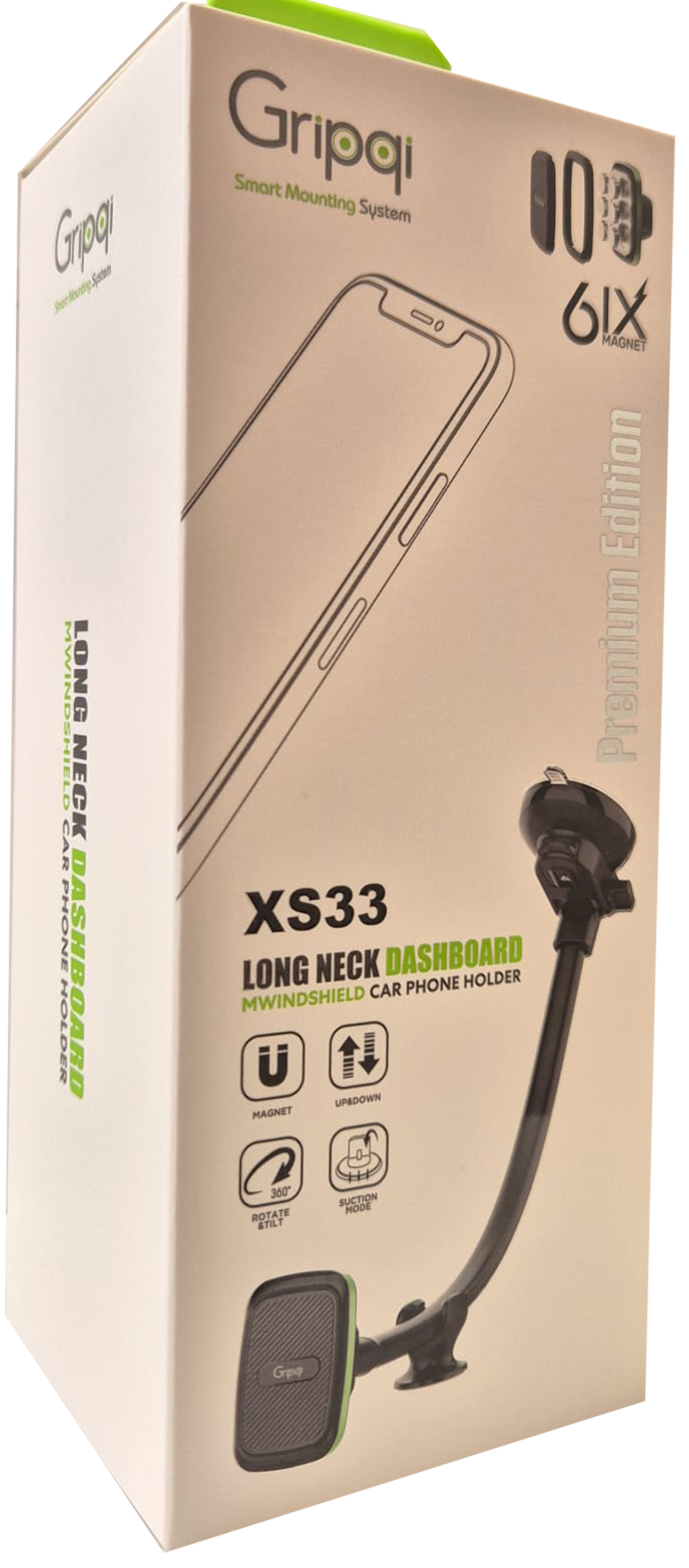מעמד מגנטי עוצמתי לרכב GRIPQI XS33 עם זרוע גמישה וואקום לדשבורד – תמונה 2