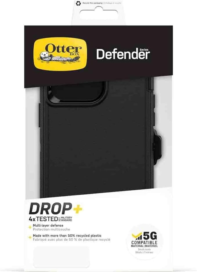 Alternative view of כיסוי לאייפון 14 פרו מקס Otterbox Defender שחור — מגן פרימיום עמיד במיוחד עם קליפס