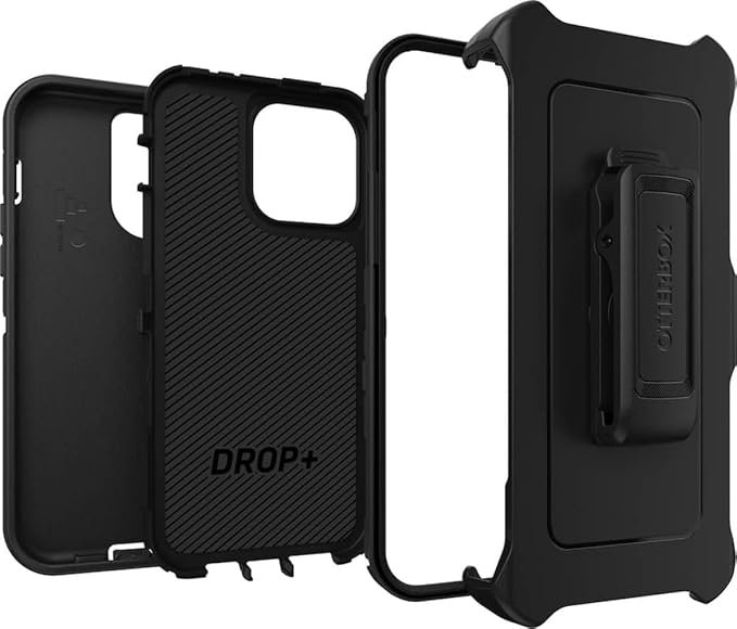 כיסוי לאייפון 14 פרו מקס Otterbox Defender שחור — מגן פרימיום עמיד במיוחד עם קליפס