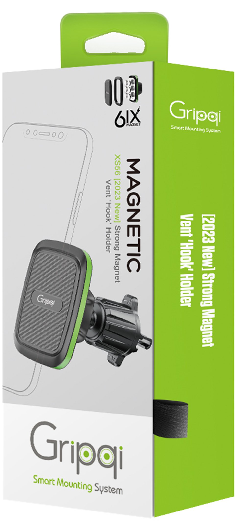 מעמד מגנטי לרכב למזגן Gripqi SIXMagnet XS55 — תושבת פרימיום עם וו נעילה בצבע שחור – תמונה 2