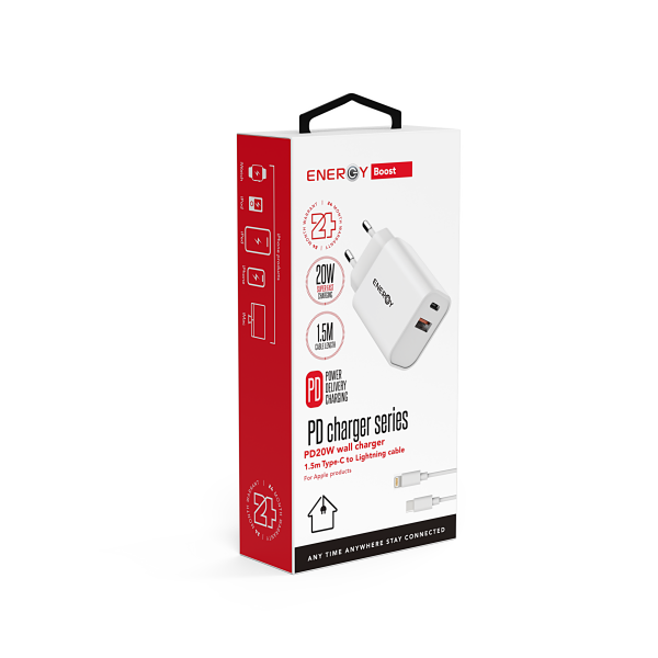 מטען קיר מהיר ENERGY 20W — כולל כבל Type-C to Lightning באורך 1.5 מטר