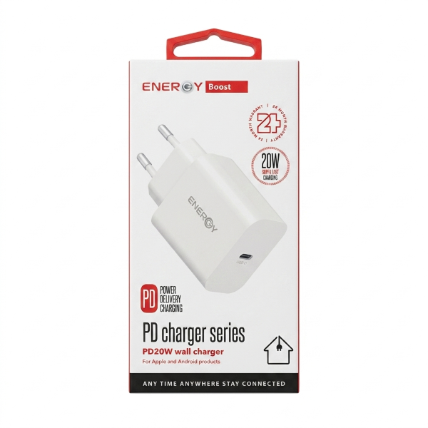 ראש מטען קיר מהיר ENERGY 20W — יציאת USB-C בתקן PD (ללא כבל)
