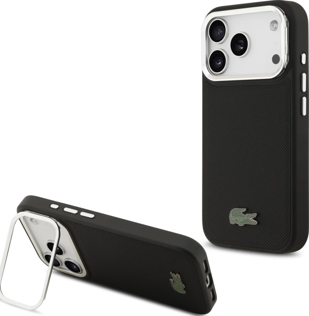 כיסוי שחור LACOSTE Magsafe ל-iPhone 17 Pro Max — מגן יוקרתי עם רגלית מובנית