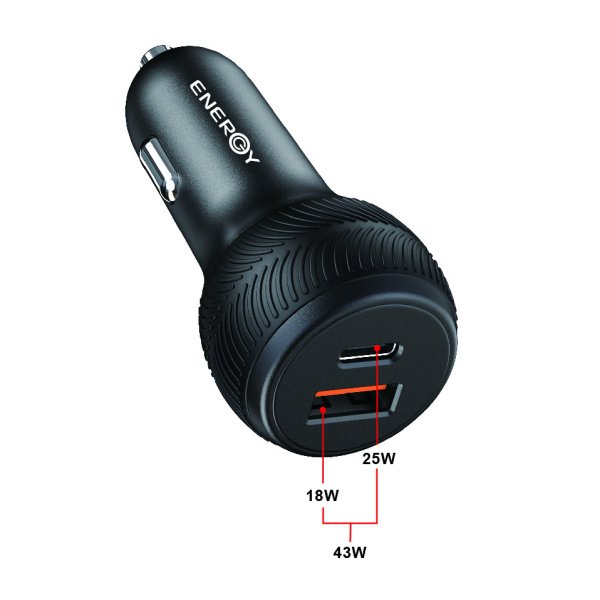 מטען רכב מהיר ENERGY 43W — כולל כבל Type-C to Lightning באורך 0.8 מטר