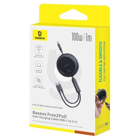 כבל טעינה נמתח Baseus Type-C ל-Type-C בהספק 100W — אורך עד 1 מטר – תמונה 6