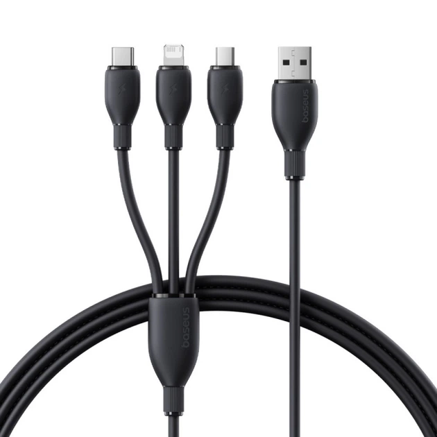 כבל טעינה 1 ל-3 Baseus — חיבור USB ל-Type-C, Lightning ו-Micro USB באורך 0.8 מטר