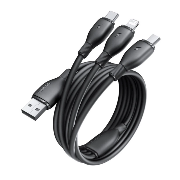 כבל טעינה 1 ל-3 Baseus — חיבור USB ל-Type-C, Lightning ו-Micro USB באורך 0.8 מטר – תמונה 3