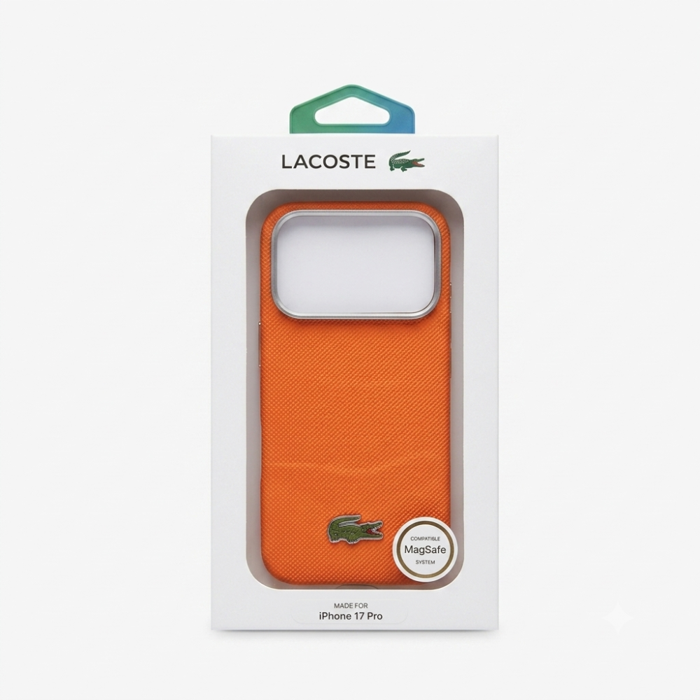 Alternative view of כיסוי LACOSTE MagSafe מקורי לאייפון 17 פרו (iPhone 17 Pro) — כתום עם מסגרת מצלמה כסופה