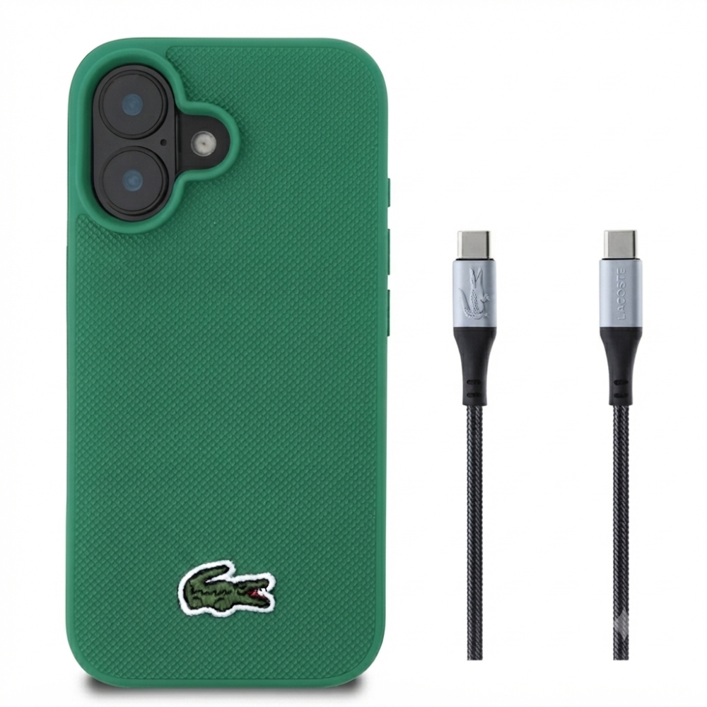 חבילת פרימיום לאייפון 17: כיסוי LACOSTE MagSafe ירוק + כבל C to C איכותי לטעינה מהירה