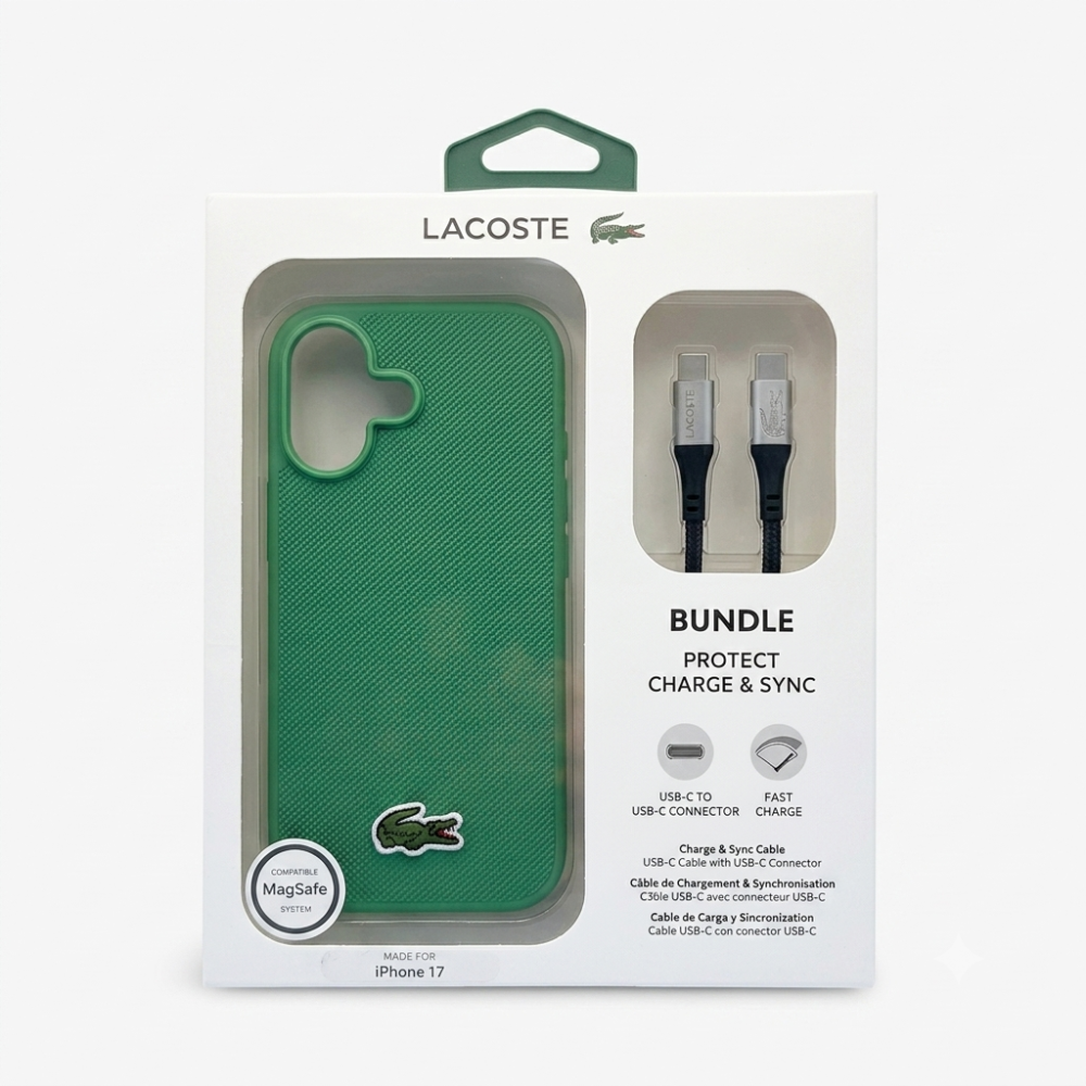 Alternative view of חבילת פרימיום לאייפון 17: כיסוי LACOSTE MagSafe ירוק + כבל C to C איכותי לטעינה מהירה