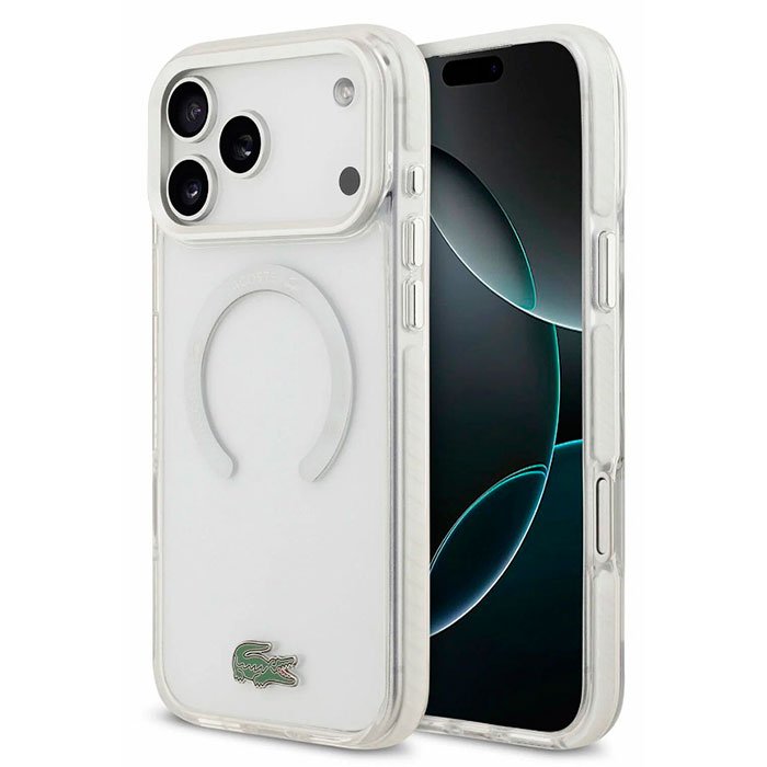 כיסוי LACOSTE MagSafe שקוף עם מסגרת לבנה לאייפון 17 (iPhone 17) — Clear White