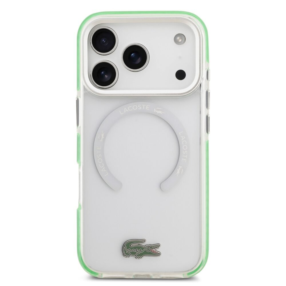 כיסוי LACOSTE MagSafe שקוף עם מסגרת ירוקה לאייפון 17 פרו מקס (iPhone 17 Pro Max)