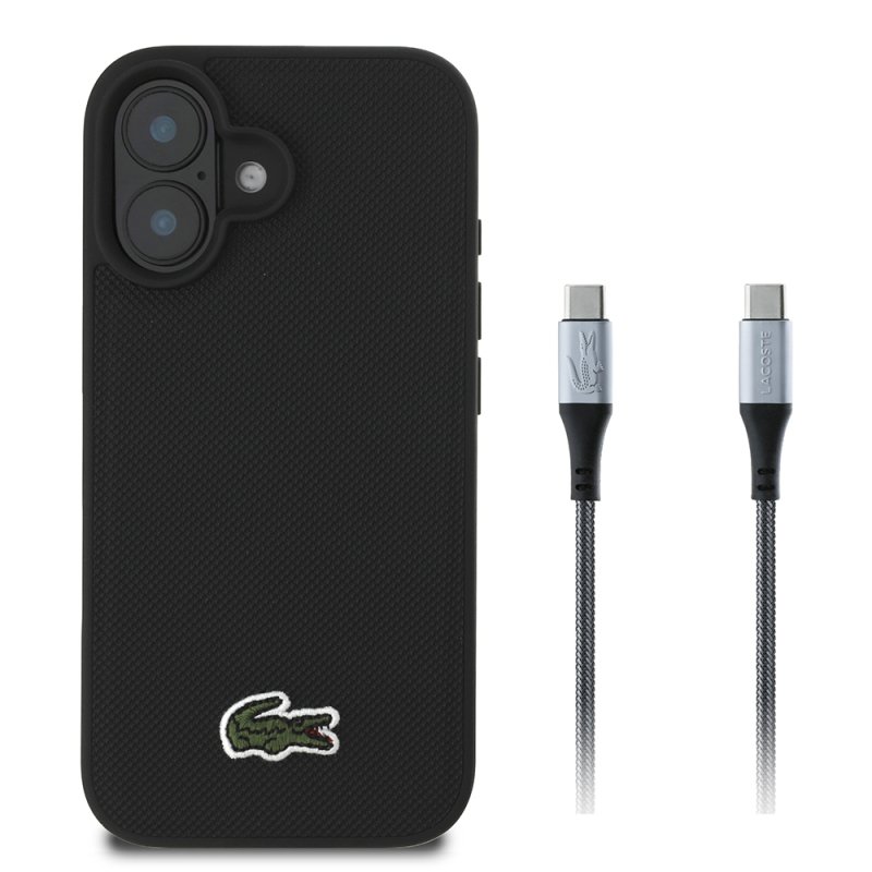חבילת פרימיום לאייפון 17: כיסוי LACOSTE MagSafe שחור + כבל C to C איכותי לטעינה מהירה