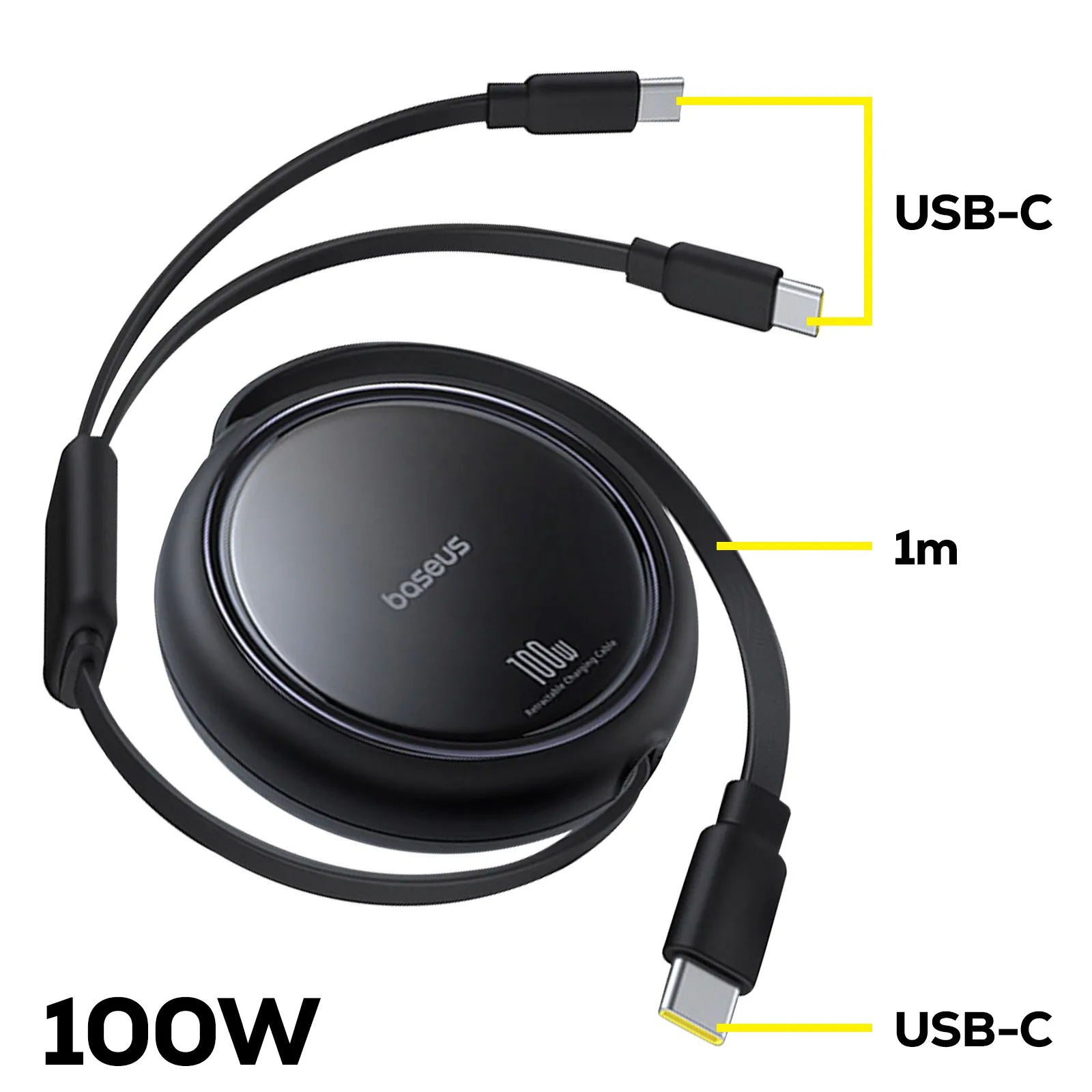 כבל טעינה נמתח Baseus Type-C ל-Type-C בהספק 100W — אורך עד 1 מטר – תמונה 5