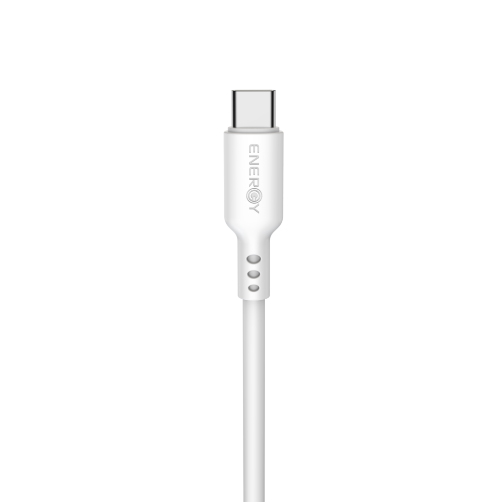 כבל טעינה מהירה ENERGY Type-C ל-Type-C בהספק 60W — סיליקון לבן גמיש ועמיד 1.3 מטר