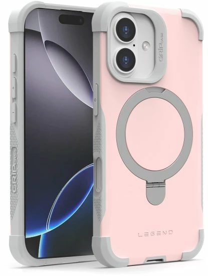 כיסוי MagSafe יוקרתי Grip Case Legend Pro עם סטנד מובנה לאייפון 13, 14, 15 ו-16e — ורוד