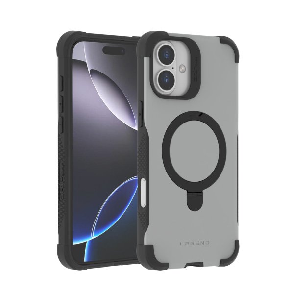 כיסוי MagSafe יוקרתי Grip Case Legend Pro עם סטנד מובנה לאייפון 13, 14, 15 ו-16e — אפור