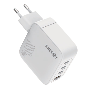 מטען קיר מהיר ENERGY Premium 100W PD עם 4 יציאות (3x Type-C + USB) וכבל C to C באורך 1.5 מטר — לבן