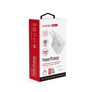 Alternative view of מטען קיר מהיר ENERGY Premium 100W PD עם 4 יציאות (3x Type-C + USB) וכבל C to C באורך 1.5 מטר — לבן
