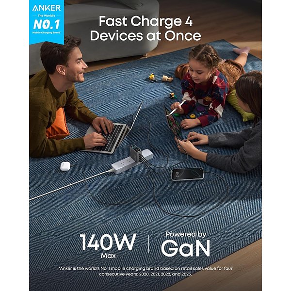 מטען קיר מהיר Anker 140W 4-Port PD 3.1 לסמארטפונים, מחשבים ניידים וטאבלטים – תמונה 5